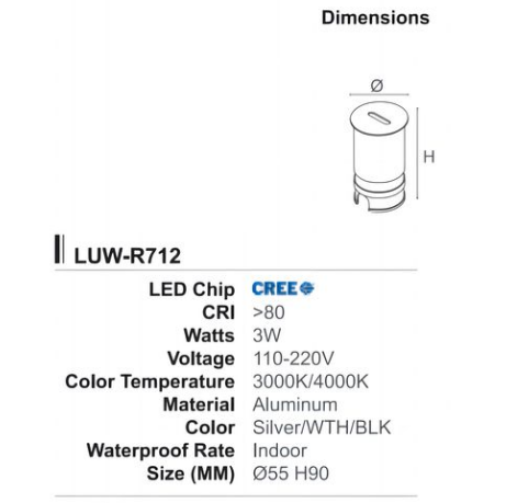 R712 Round Indoor Recessed LED Step Lights IP20