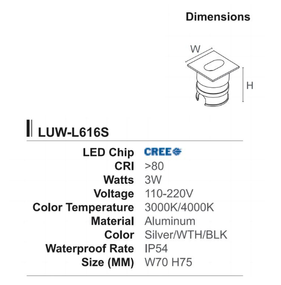 S616S Indoor/Outdoor Recessed LED Step Lights IP65