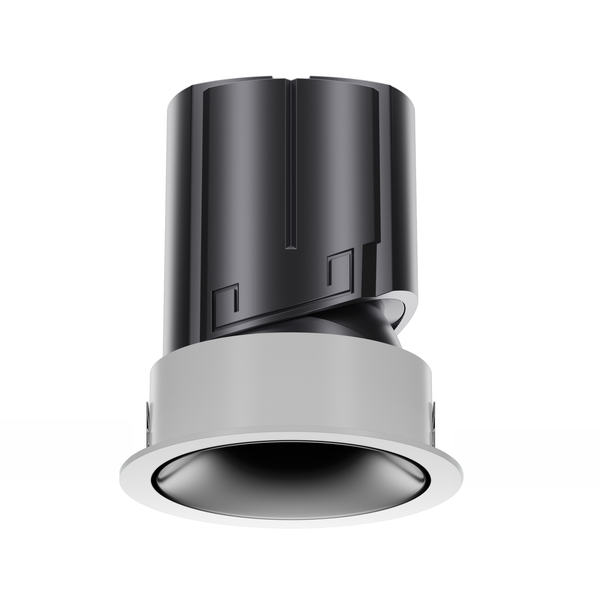 NOVA 95 architectural LED downlight with metallic black reflector, architectural anti-glare optics for premium interiors.