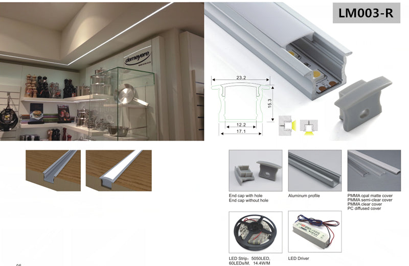 Recessed Aluminium Extrusion Strip Profile 15mm