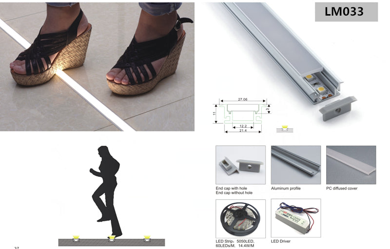 In Ground Recessed Waterproof Aluminium Extrusion Strip Profile 11mm