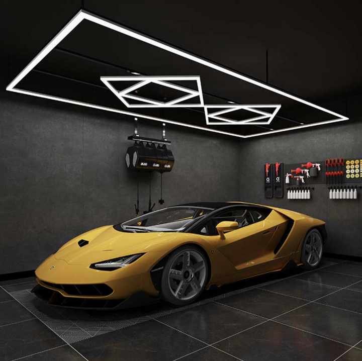 LumiBay Quad 2088 – Square LED Frame Lighting for Auto Detailing Studios