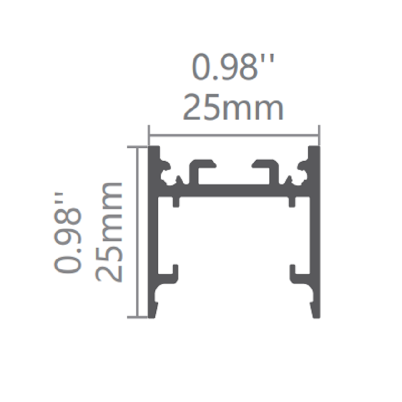 25mm square LED linear lighting cross section for commercial ceiling systems, suitable for architectural office and retail lighting projects