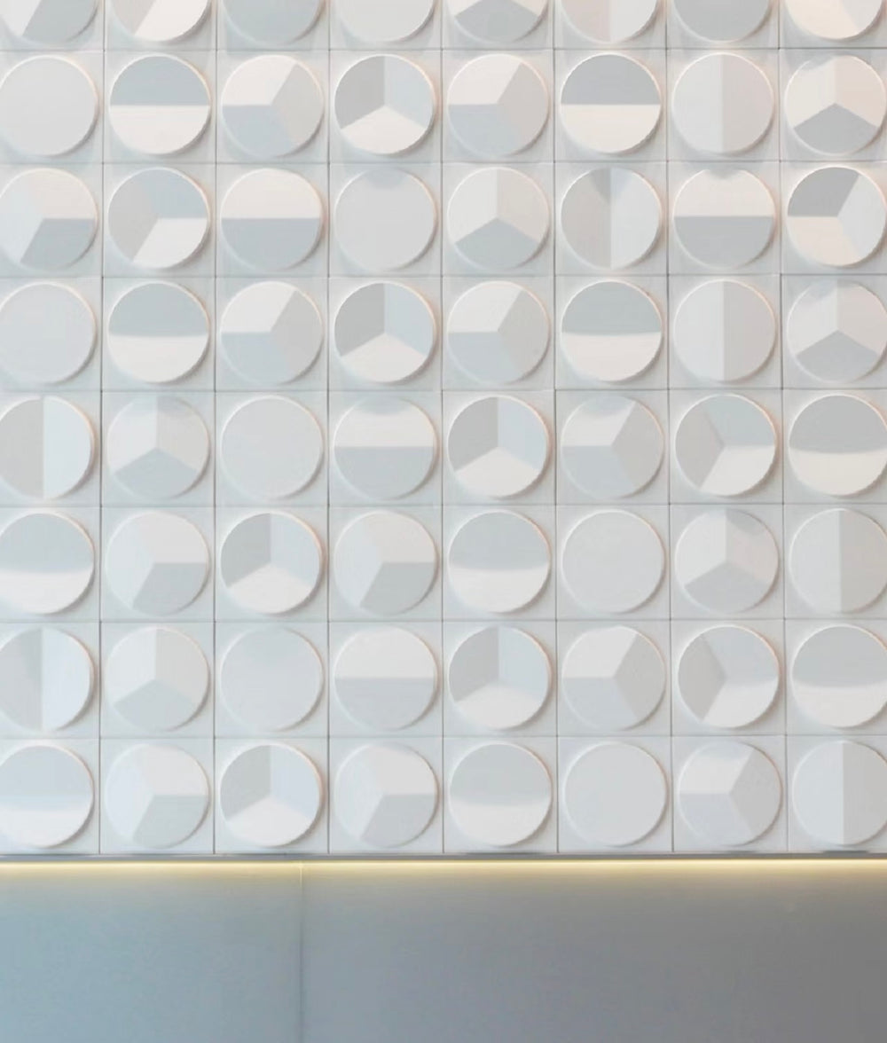 3D cement wall tiles with circular relief texture for decorative wall applications