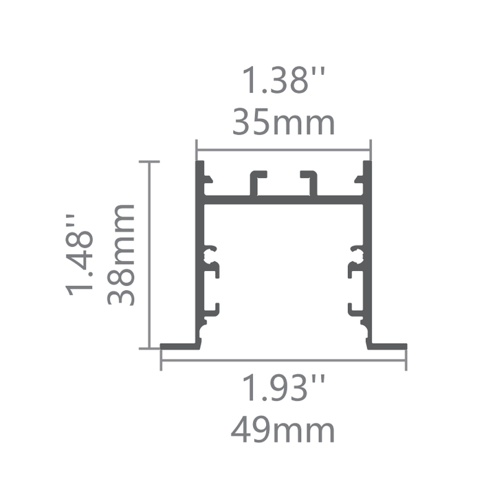 49mm recessed LED linear lighting cross section for commercial ceiling systems and custom architectural lighting projects