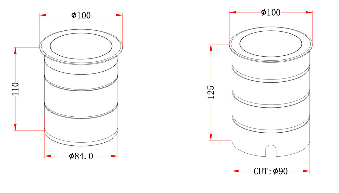 90mm cut-out in-ground LED uplight dimensions