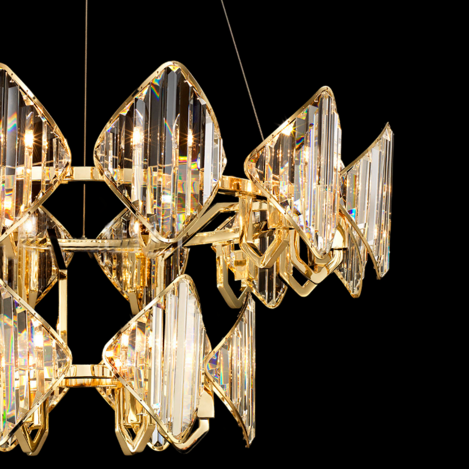 Gleaming Prism Chandelier – Crystal Glass & Gold Frame | Lucretia