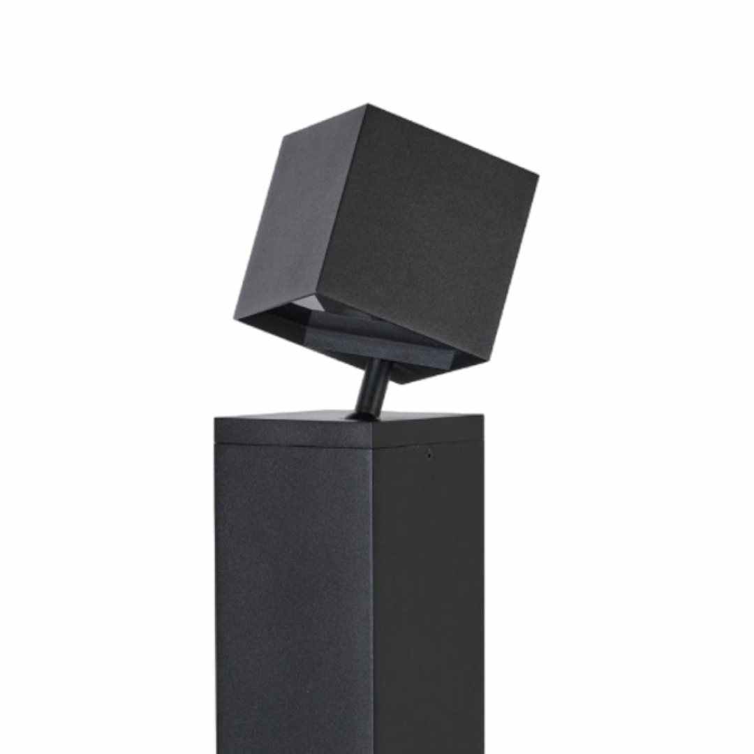 Adjustable head detail of LED outdoor bollard light in sand black finish