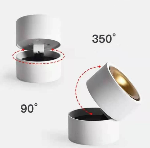 adjustable surface mount led spotlight Ø100 showing 350 degree rotation and 90 degree tilt – td10