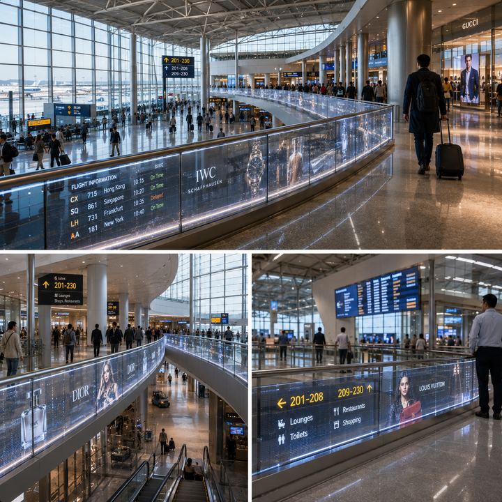 Transparent LED Glass Railing Display for Airport Terminal Advertising