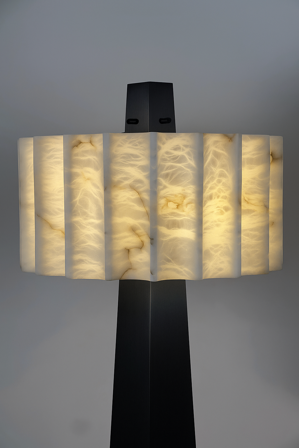 Front view close-up of the Alabaster Grandeur Floor Lamp with sculptural alabaster lighting detail.