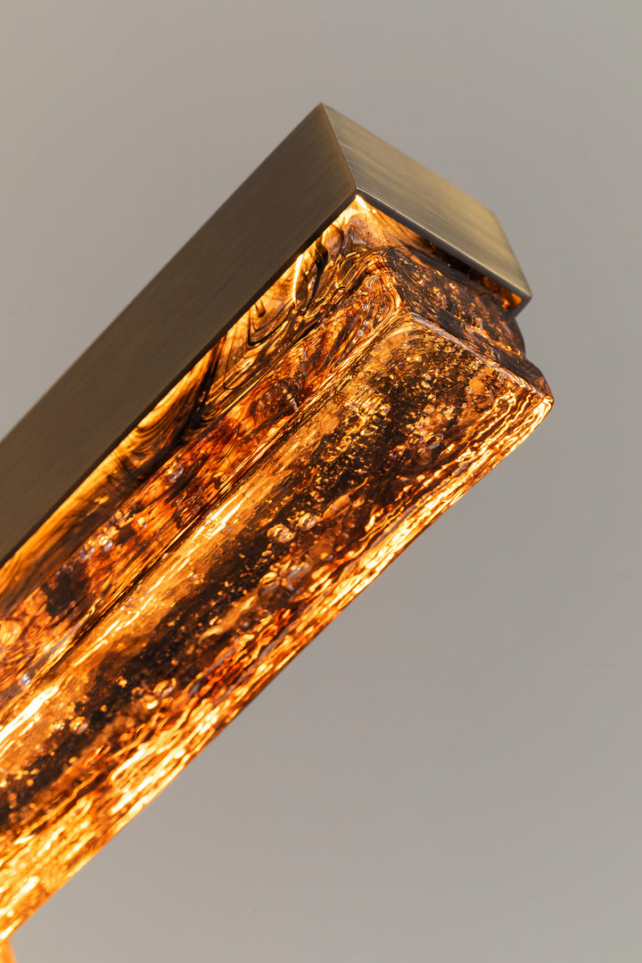 Close-up of amber textured glass panel with organic pattern, Running Water 3