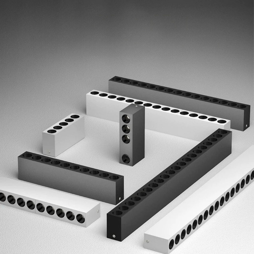 Anti glare linear surface mounted LED downlight range showing multiple sizes and colour options Starlink 10