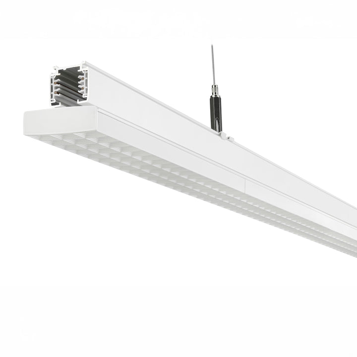 Commercial anti-glare linear track light designed for supermarket aisles and retail circulation zones, reducing glare while maintaining even ambient illumination