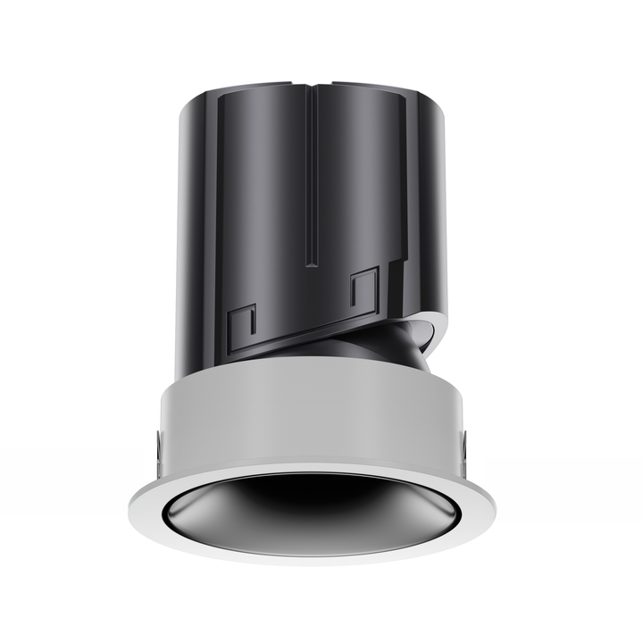NOVA 95 architectural LED downlight with metallic black reflector, architectural anti-glare optics for premium interiors.