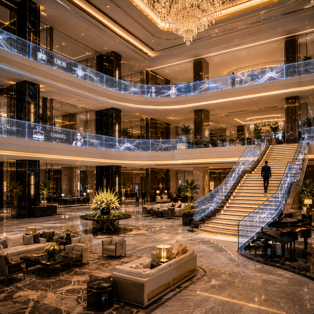Digital LED Glass Balustrade for Luxury Hotel Atrium