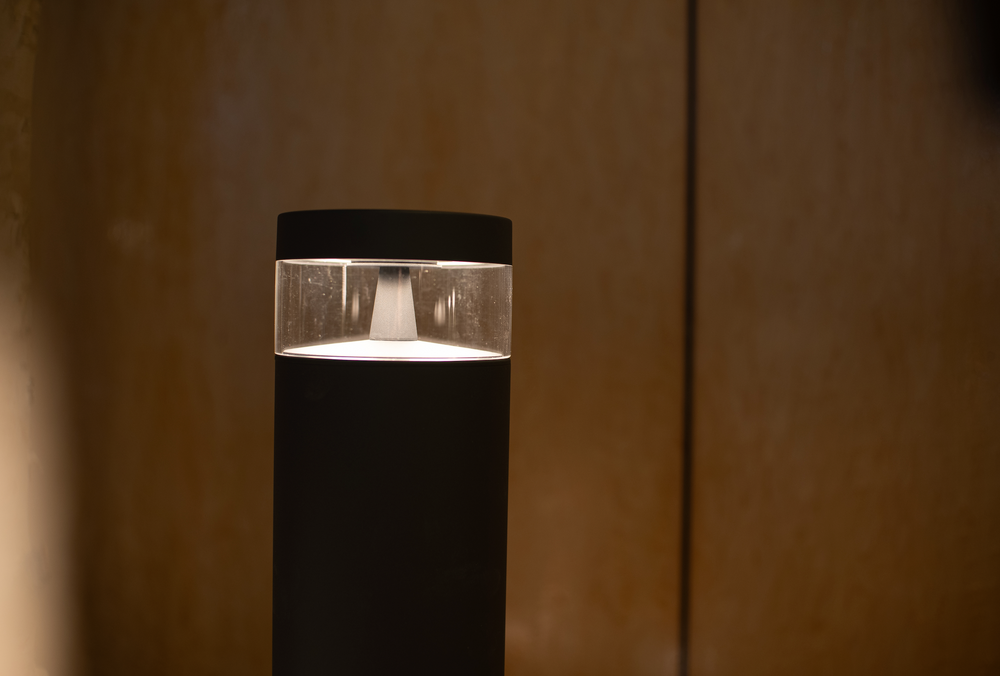 Glare-free indirect LED bollard light detail for outdoor pathways