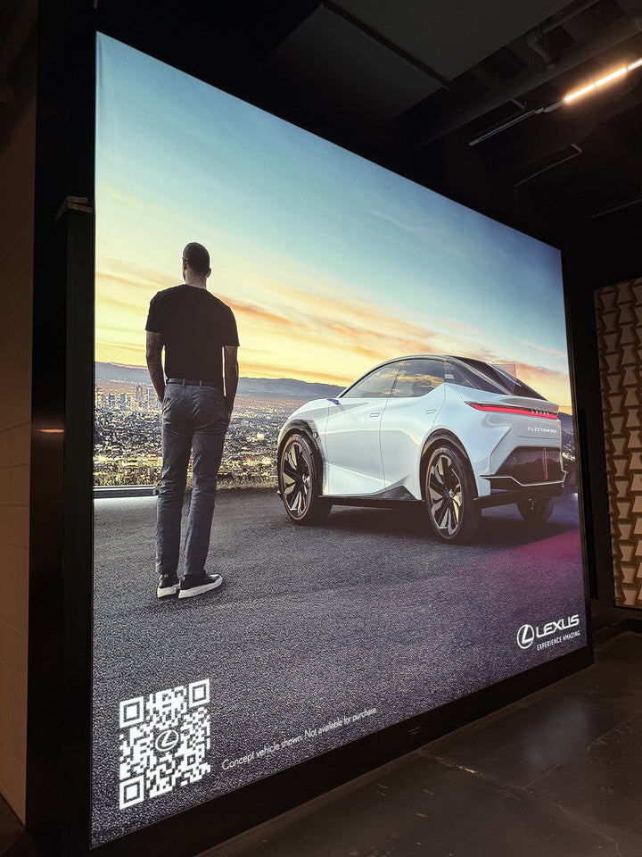 Backlit fabric SEG lightbox delivering evenly lit vibrant signage for commercial displays.