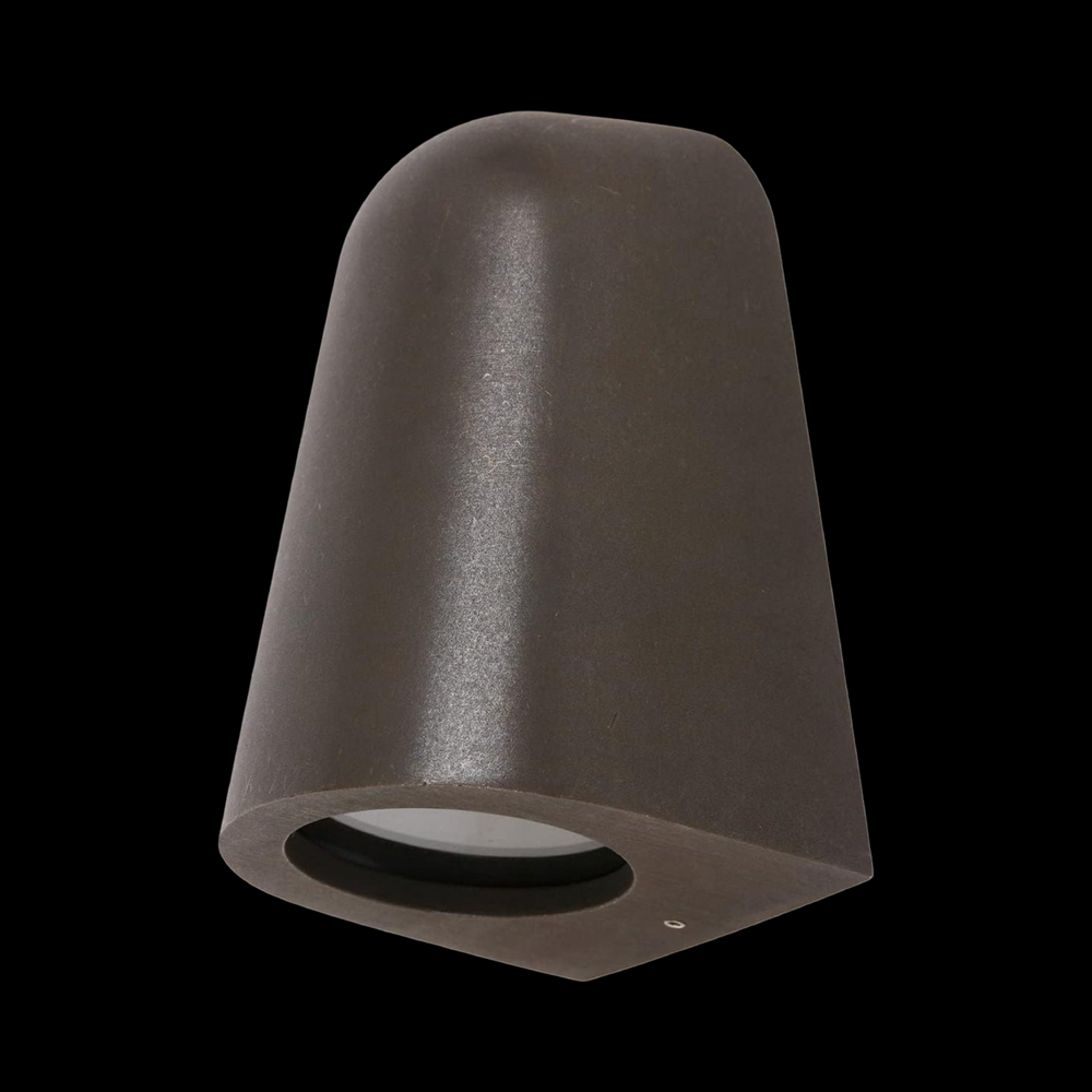 Modern BronzeGlow brass wall light in bronze finish displayed on a black background.