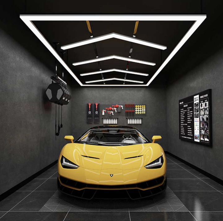 LumiBay Delta 3038 – Geometric LED Ceiling Light for Detailing & Polish Bays