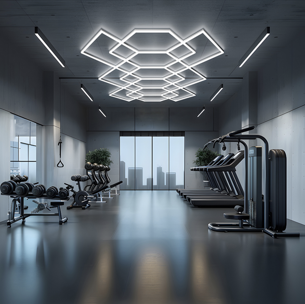cascade hexagon LED ceiling lighting for gym and commercial interior