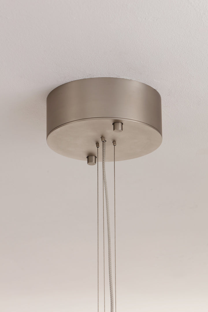 Ceiling canopy detail of hand-blown glass pendant light, Running Water trio design