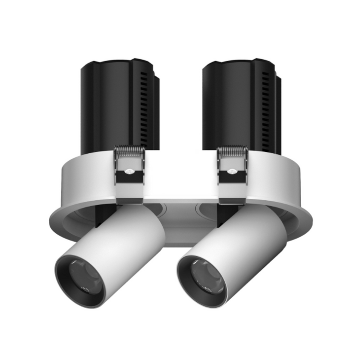 Adjustable double head recessed spotlight for wall washing and artwork lighting