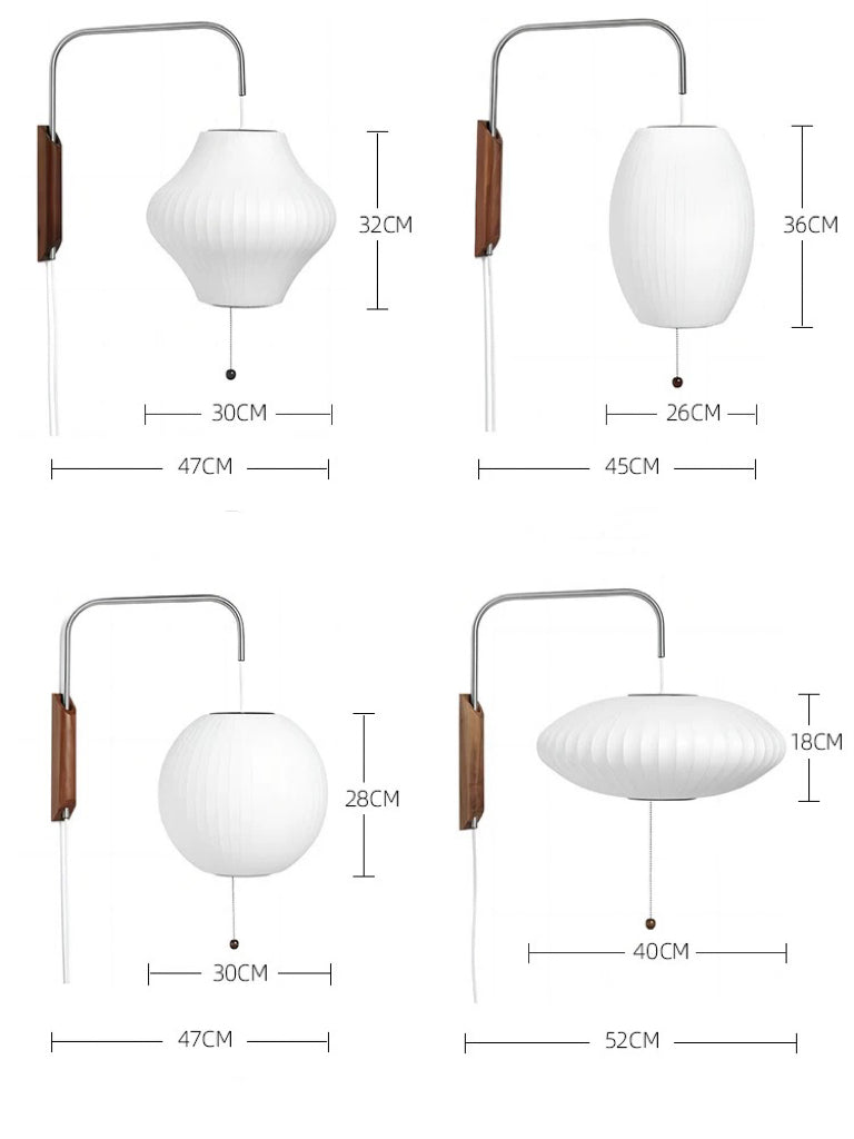 technical size diagram of cocoon wall lamp cigar showing vertical silhouette steel frame and cocoon polymer shade by lucretia lighting