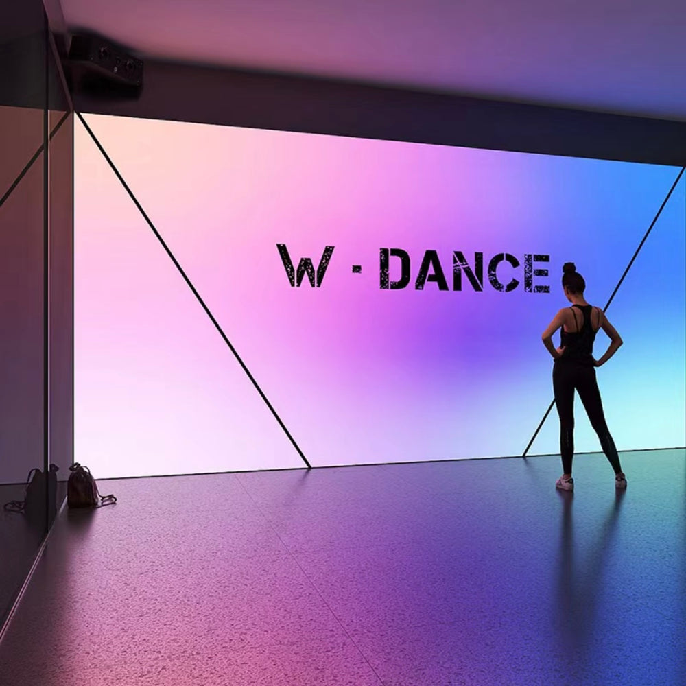 Colour-changing LED stretch ceiling panel used for event and stage lighting with dynamic ambient effects.