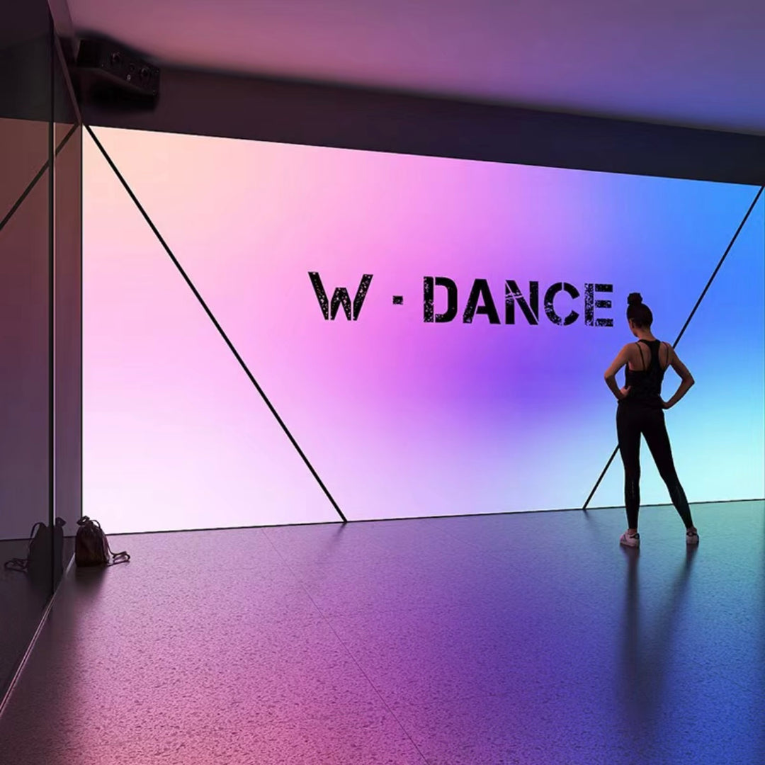 Colour-changing LED stretch ceiling panel used for event and stage lighting with dynamic ambient effects.