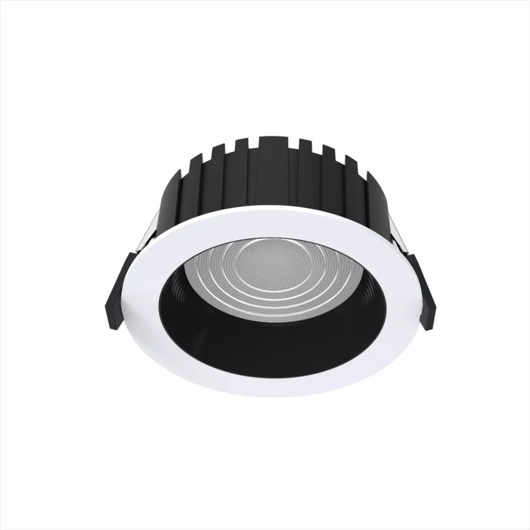 Commercial high CRI LED downlight angled view Essential Commercial 30 recessed fitting