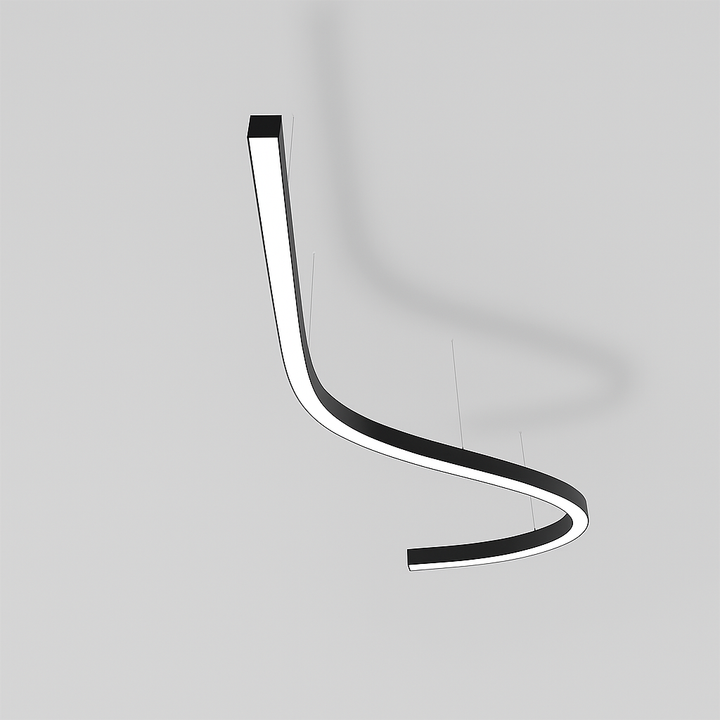 Modular LED linear lighting system for commercial ceilings, featuring curved and free-form light lines for offices and retail spaces