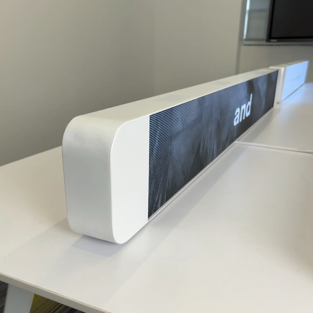 Curved edge LED banner screen for indoor digital signage in retail environment