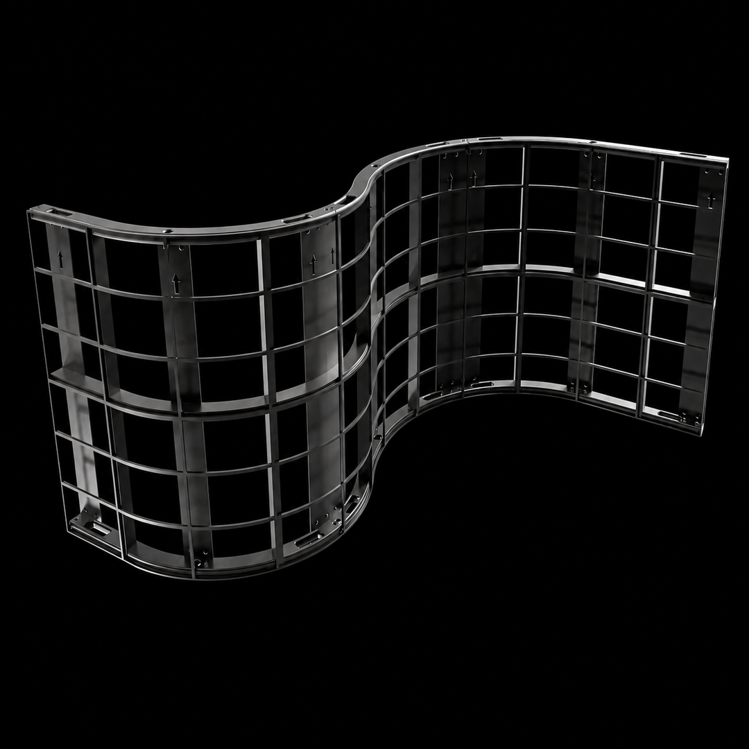 Curved LED Display cabinet structure showing modular flexible LED screen design for custom curved video walls, architectural displays and creative LED installations