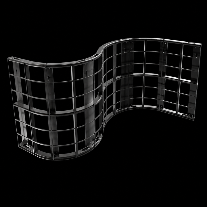 Curved LED Display cabinet structure showing modular flexible LED screen design for custom curved video walls, architectural displays and creative LED installations