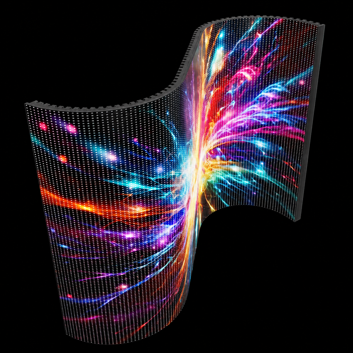 Curved LED Display with seamless flexible LED video wall design for commercial interiors, exhibition spaces, retail stores and architectural digital signage applications.