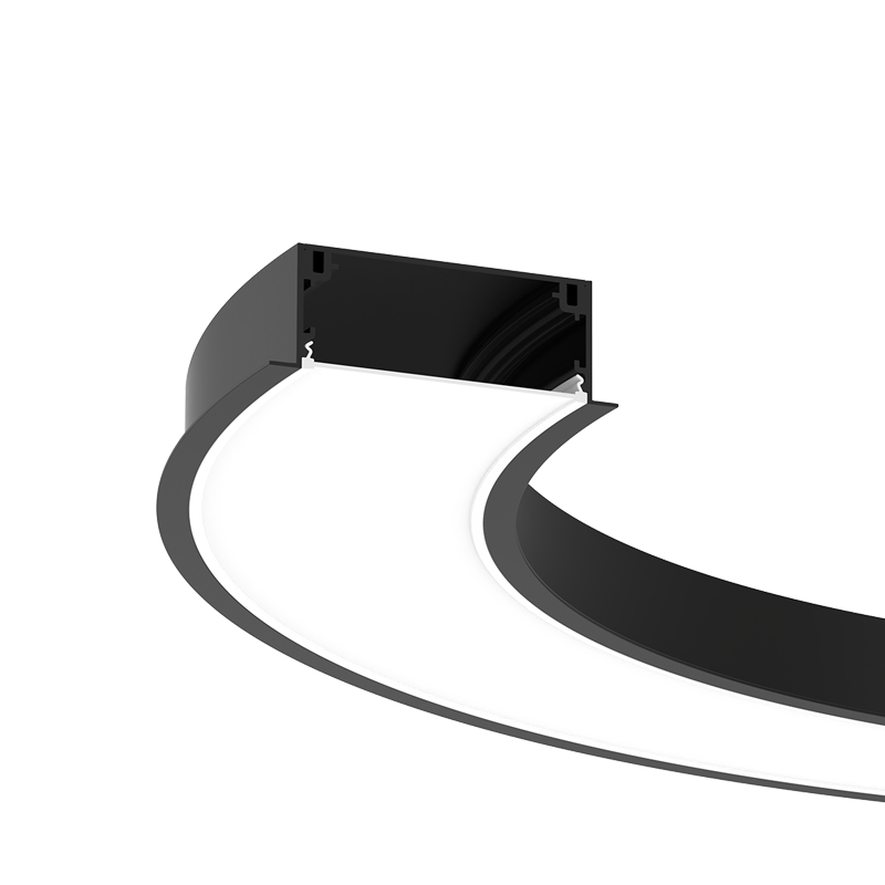 Custom recessed curved LED linear light FlexCurve CRX100 detail showing smooth diffusion and continuous curved lighting design