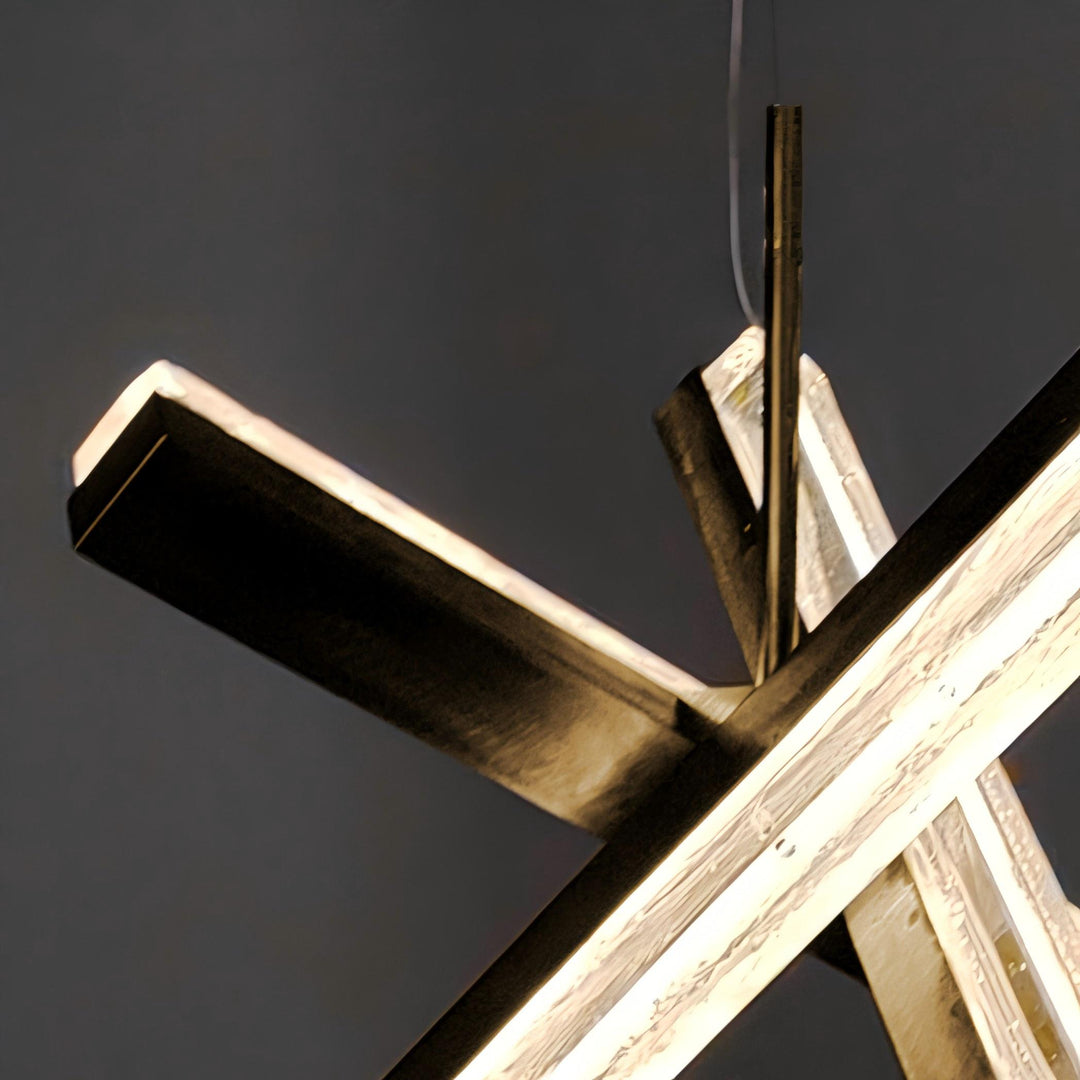 Architectural cross-shaped pendant light with metal and glass, Running Water 3