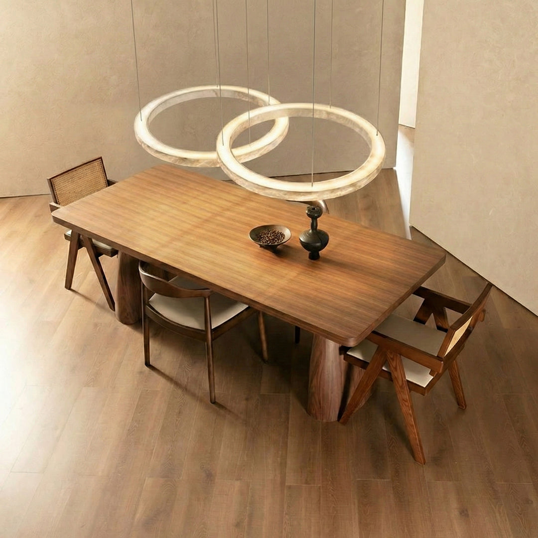Double ring alabaster pendant lights over dining table with adjustable suspension – Aurelia