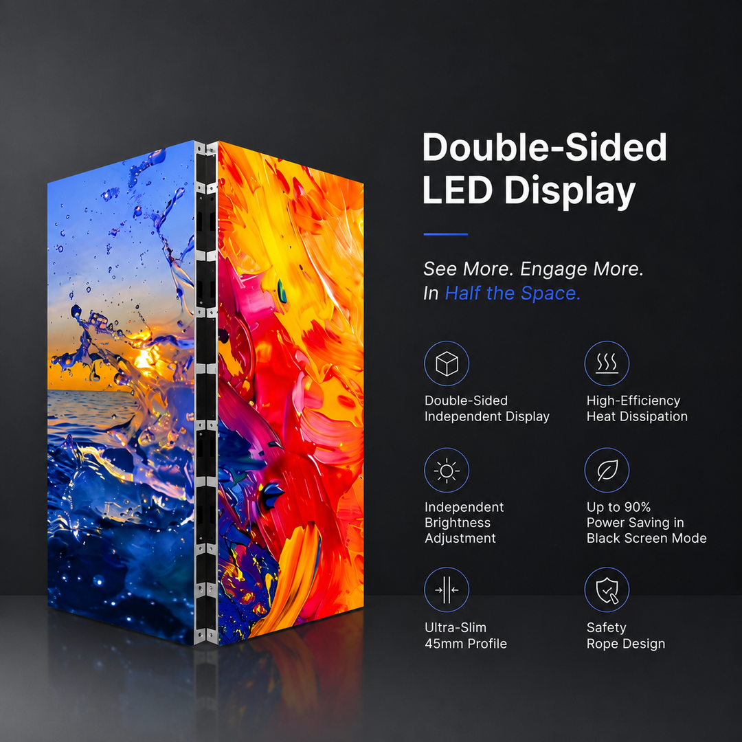 Slim double-sided LED display with dual-view digital signage technology