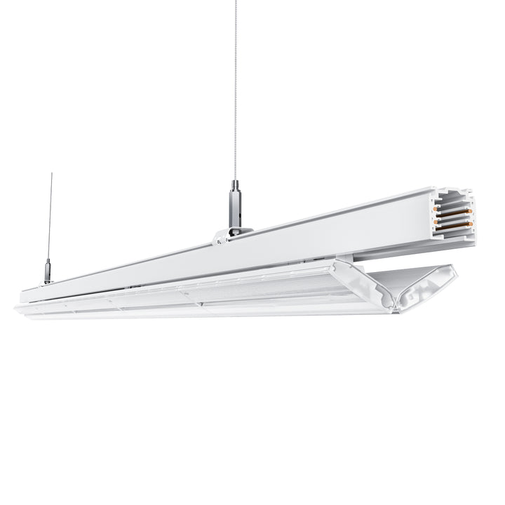 Dual linear LED track lighting system for supermarket aisles and large retail merchandising areas