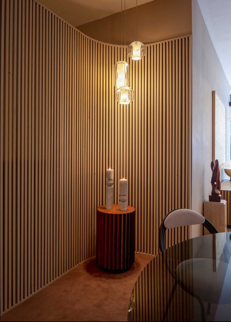 Vertical EcoSpin timber louver panels used in a residential interior for texture and warmth