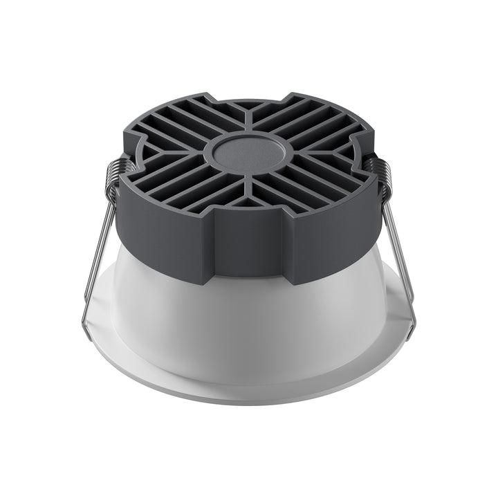 Rear view of the Essential Series architectural LED downlight featuring a die-cast aluminium housing with an integrated thermal management design.