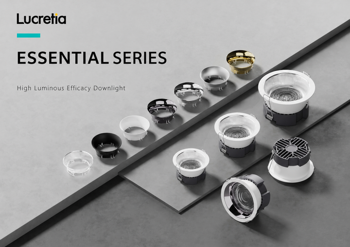 Essential Series architectural LED downlights featuring multiple reflector finishes for residential, hospitality and commercial architectural lighting projects.