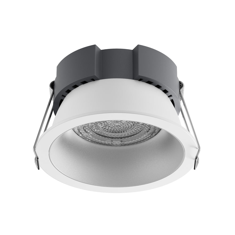 Essential Series architectural LED downlight with a matte silver reflector, providing comfortable general lighting and uniform illumination for residential, hospitality and commercial interiors.