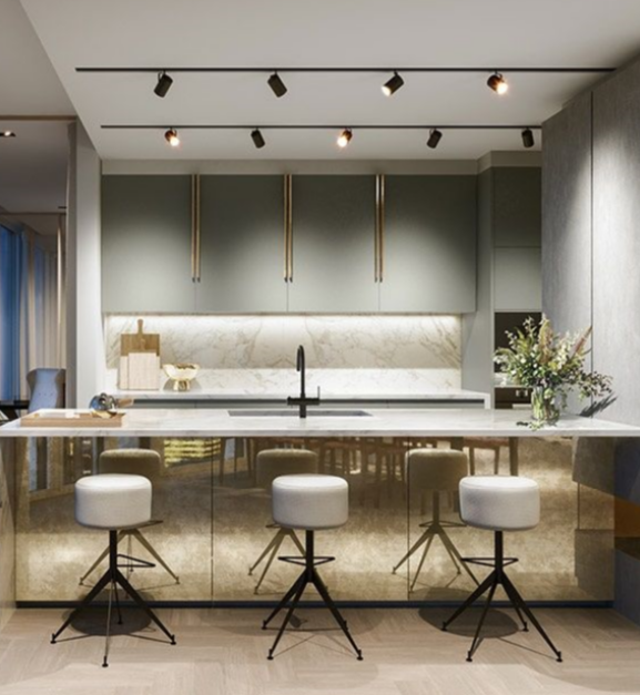 Euro 3 circuit recessed track lighting system installed in modern commercial interior