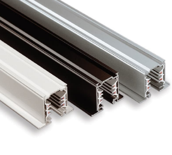 Euro 3 circuit recessed track rails and accessories for flexible commercial track lighting systems