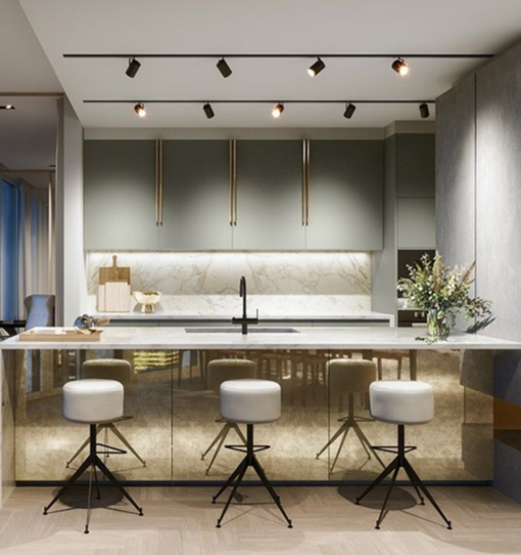 Euro 3 circuit track lighting system installed in modern commercial interior space