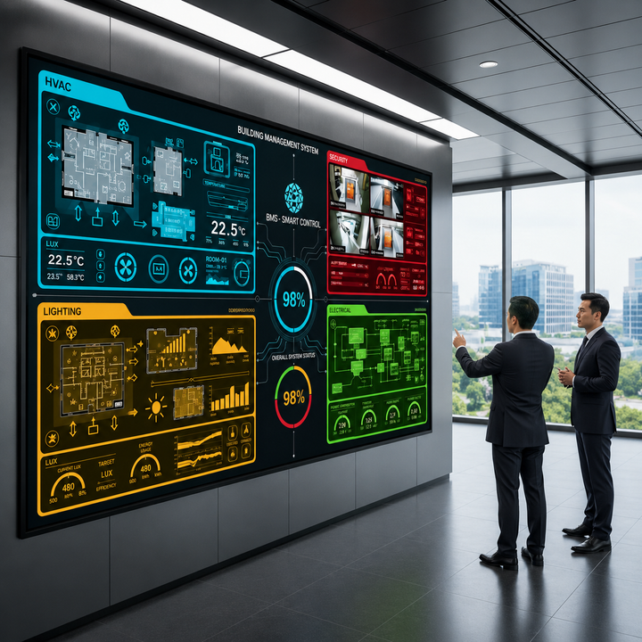 Fine Pitch COB LED Display video wall for command and control rooms, featuring real-time monitoring dashboards and mission-critical visual management systems.