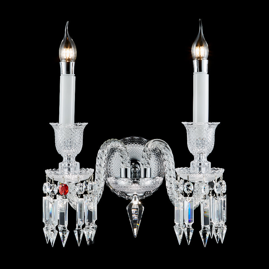 double crystal classic designer wall lamp shown on black background ideal for elegant indoor wall lighting dining rooms hallways bedrooms and luxury home interiors